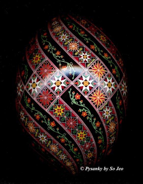 Red Flowers Ostrich Spiral Ukrainian Easter Egg Pysanky By So Jeo